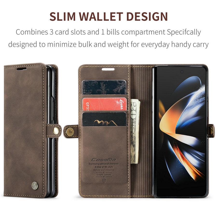 CaseMe Luxury Crazy Horse Design Kickstand Flip Leather Wallet Cover for Samsung for Galaxy Z Fold 4 Business Style Mobile Phone