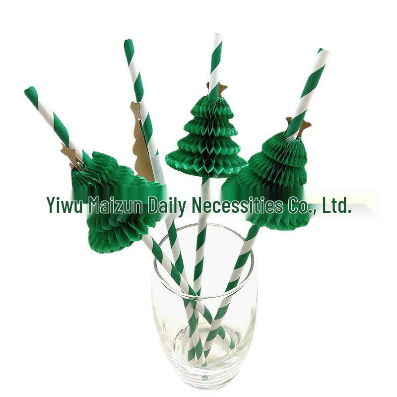 Honeycomb Green Christmas Tree Paper Party Straws