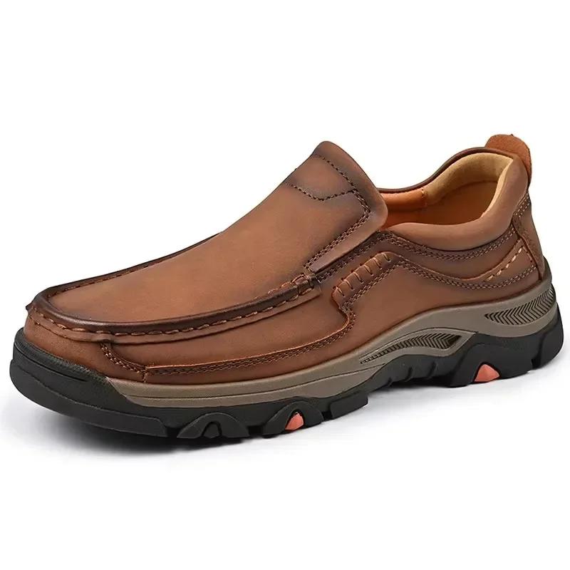 Fashion Fashion Leather Male Loafers Thick Bottom Business Shoes Men Slip-on Leather Mens Casual Shoes Senior Brand Male Hiking Footwear