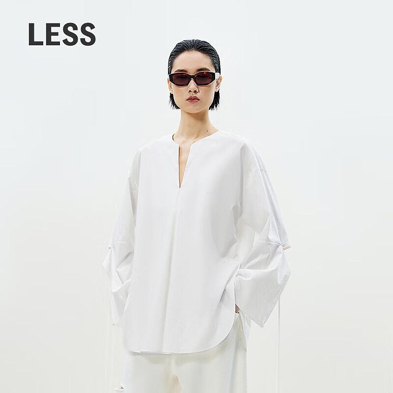 LESS 2025 Spring Round Neck Loose Cotton Shirt XS
