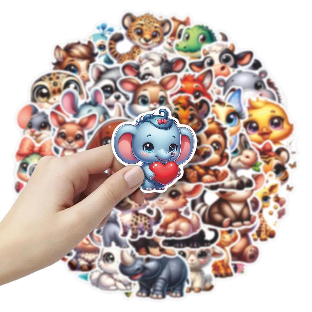 50 Niedliche Tieraufkleber mit großen Augen für Koffer & Laptops - Tiger- & Panda-Designs