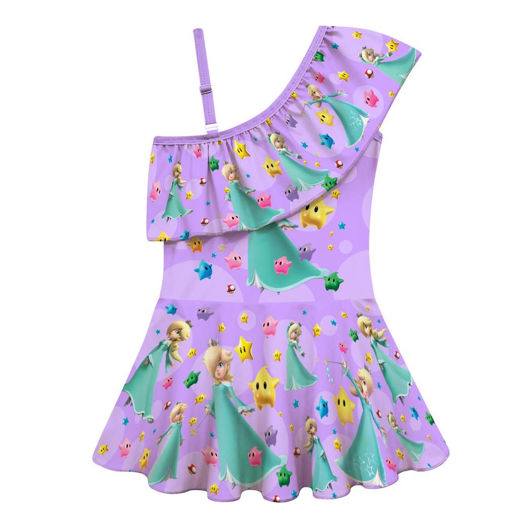 

20884 Kids Girls Princess Rosalina Print Cartoon One-piece Swimsuit Swimwear 100cm фиолетовый
