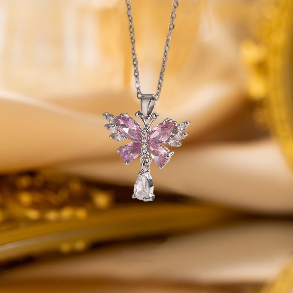 Elegant Luxury Full Zircon Copper Micro Inlaid Necklace Women Simple Exquisite Collarbone Chain Necklace