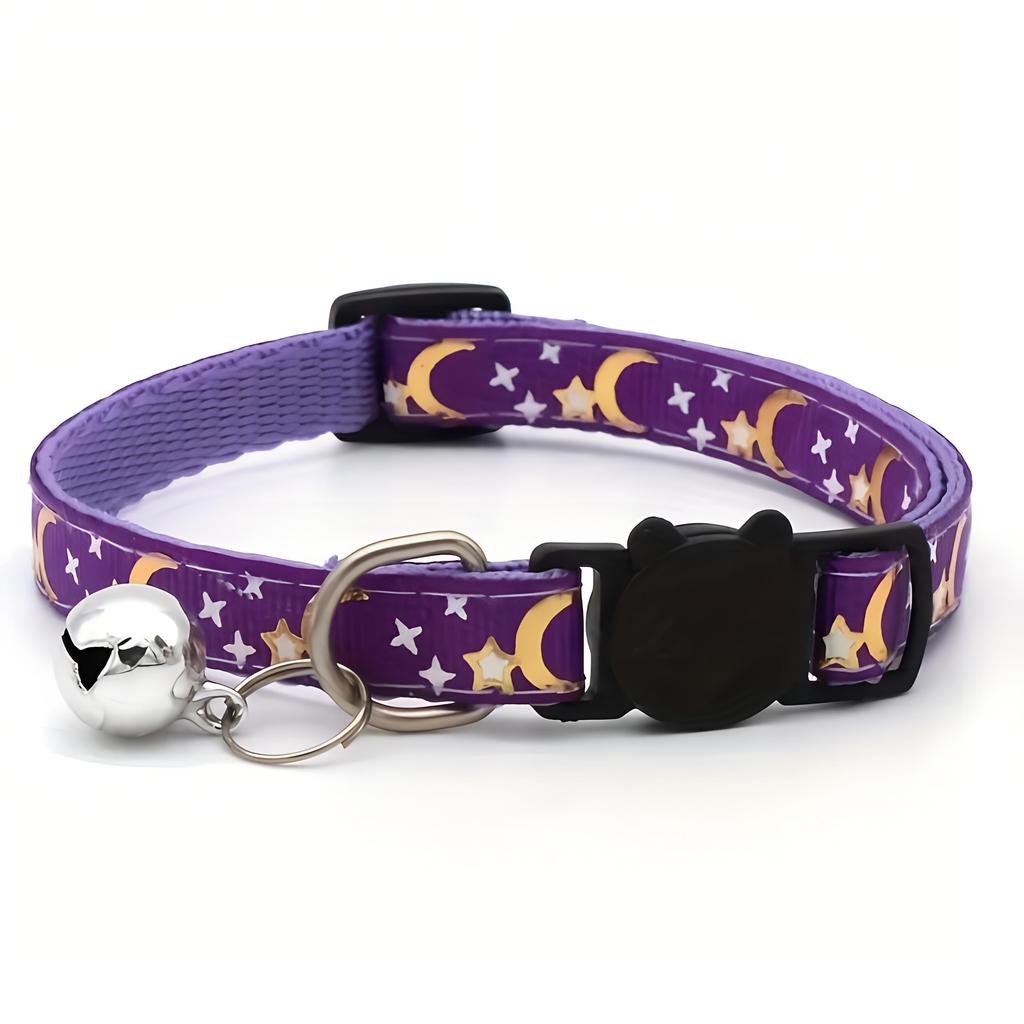 1PC Glow-in-dark Breakaway Cat Collar with Moon Star Pattern, Adjustable Cat Necklace with Safety Buckle