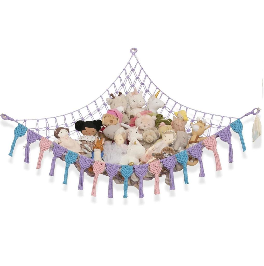 Triangle Wall Toy Storage Mesh Bag - Handmade Plush Hammock
