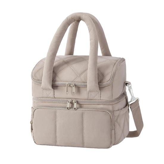 Elegant Lunch Organizer for Ladies Quilted Double Layer Insulated Bag, Lightweight Leakproof Thermal Box, Shoulder Bag Portable Large Capacity