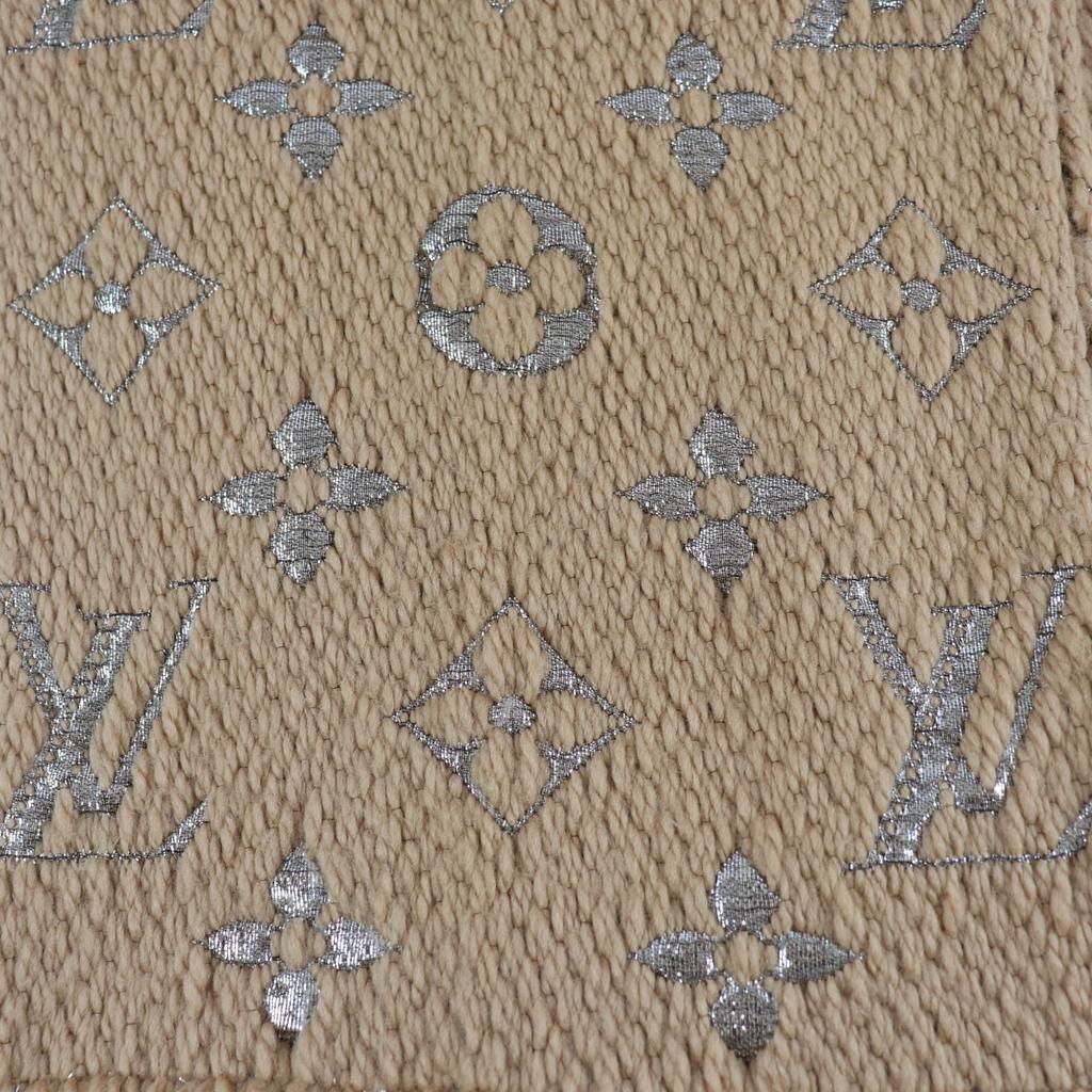 Great LOUIS VUITTON Scarf Escalp Logomania Shine With fringe beige wool M75834 Used