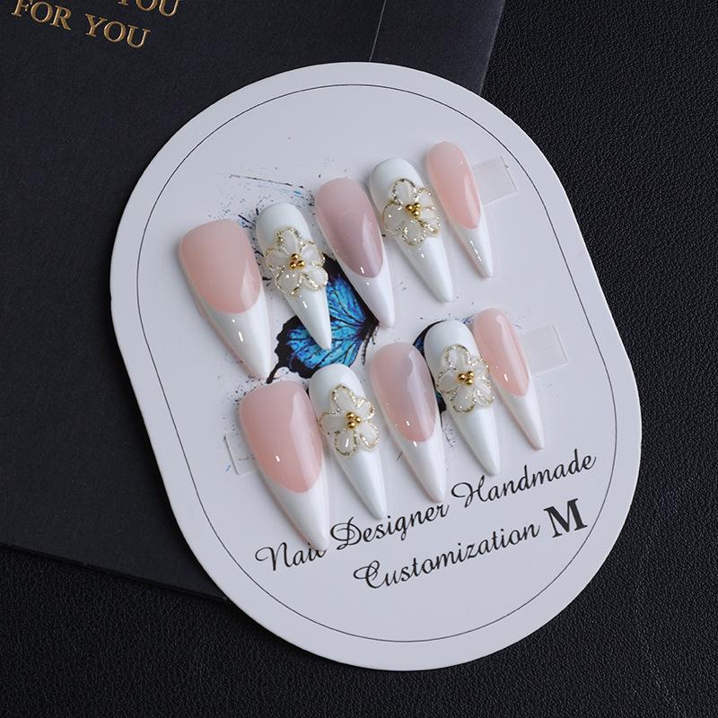 European & American Handmade Gradient Nude French Style 3D Carved Luxury Nails