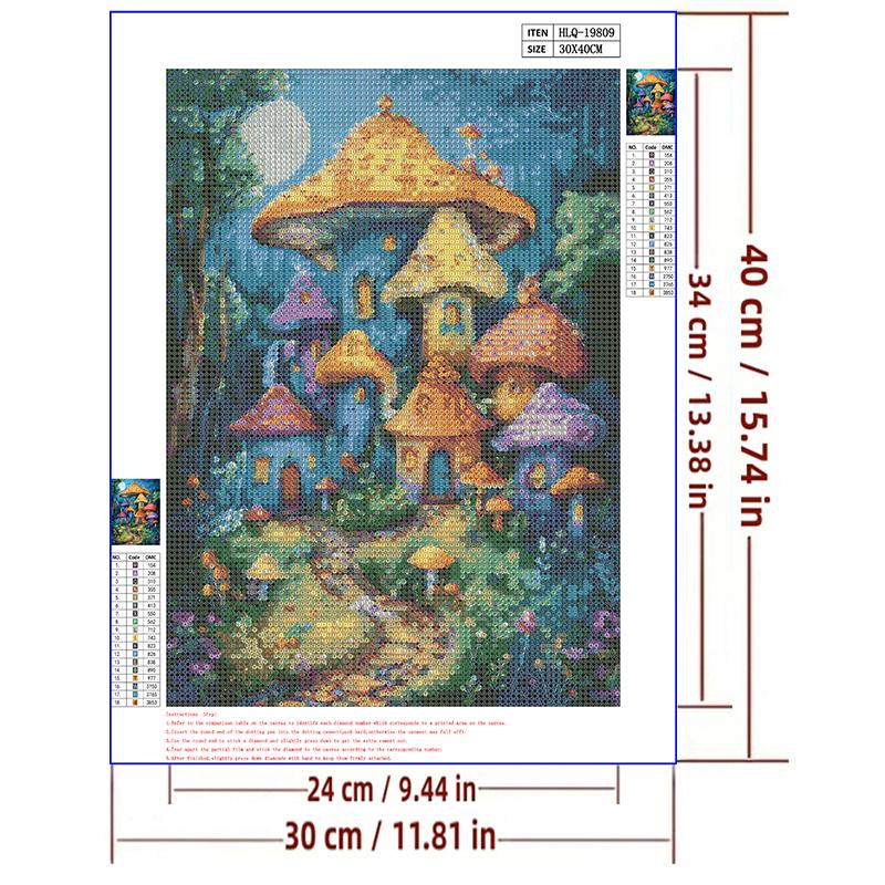 5d DIY Diamond Painting Cross Stitch Colorful Mushroom House Diamond Embroidery Mosaic Full Round Drill Home Decor