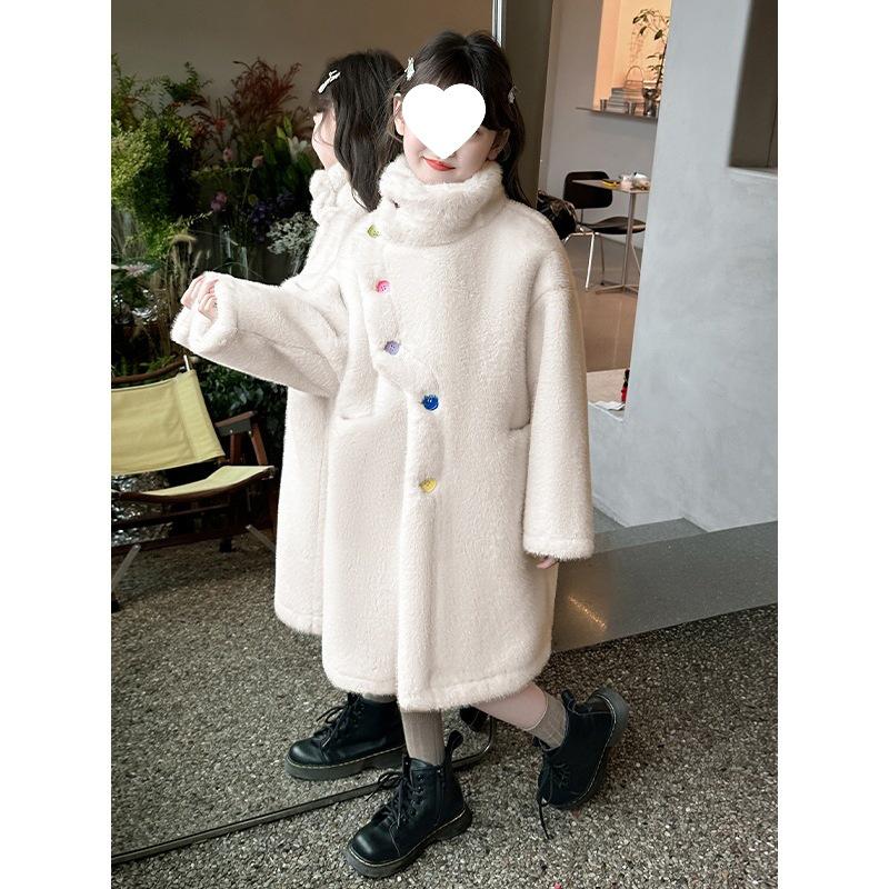 Girls' 2025 Mink Velvet Winter Coat with Lamb Fur Trim