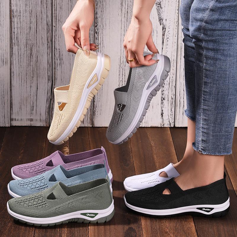 Shoes women's autumn breathable and comfortable single shoes middle-aged and elderly mother shoes soft soles not tired feet casual mesh shoes