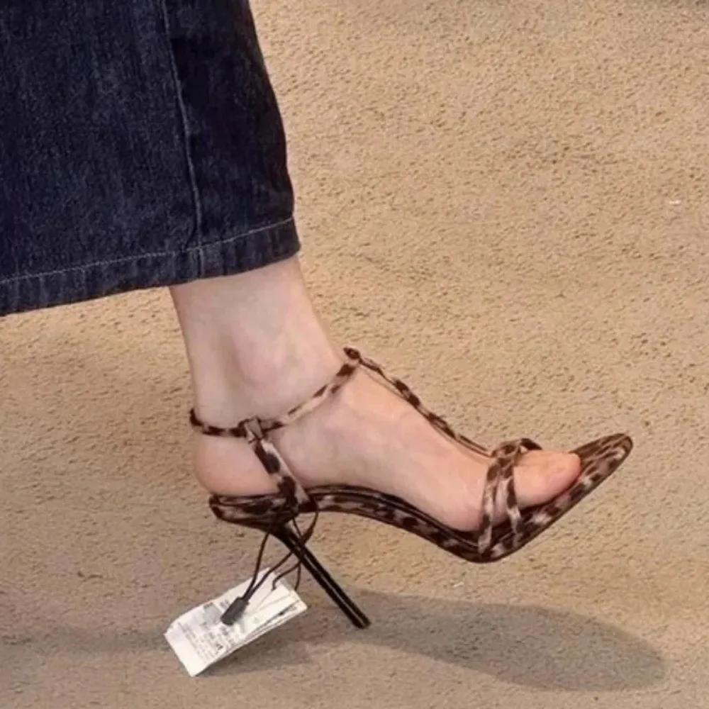 Fashion Women's High Heels, Leopard Print Sexy Open Toe Sandals, 2024 Summer Outdoor Dress, Suspender Party, Women's High Heels Sandals