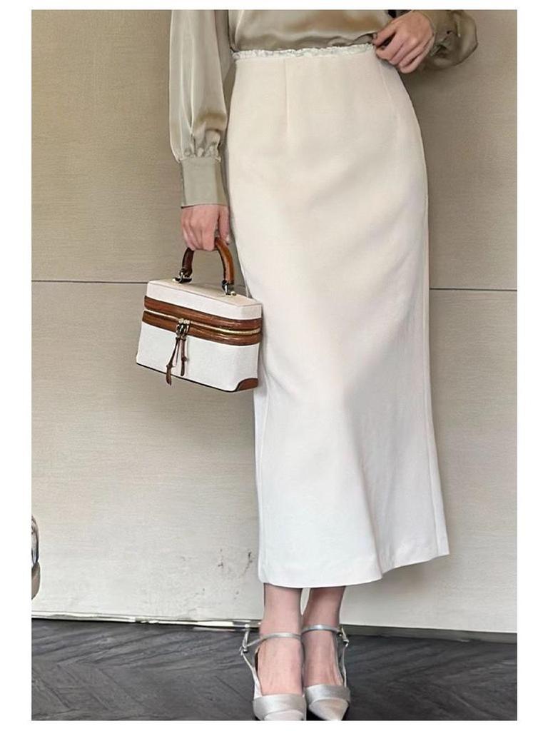 Rongtai Elegant High-Waist Lace Trim Straight Skirt with Back Slit - Women's Fashion 2026