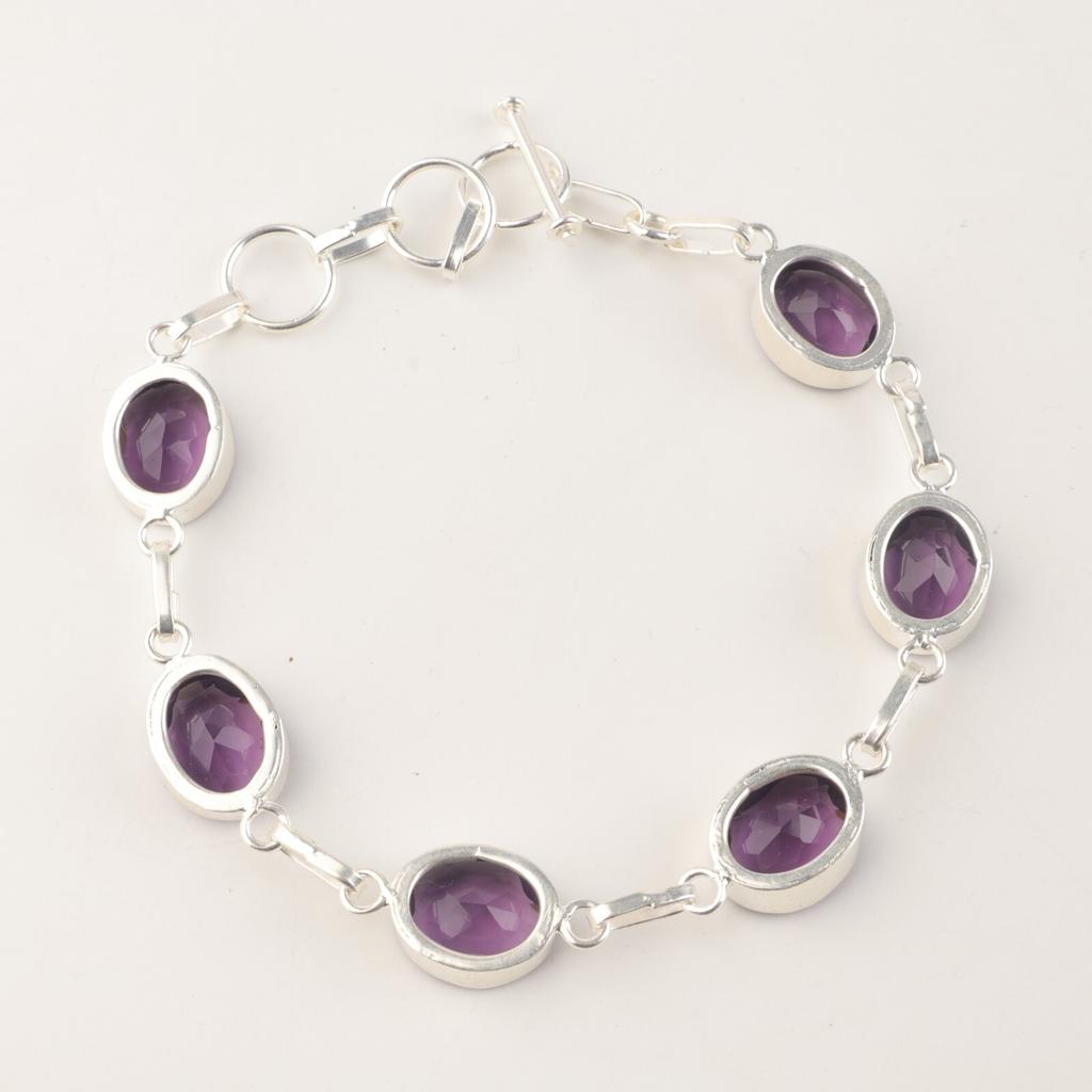 Ametist Ädelsten 925 Sterlingsilver Smycken Handgjort Armband 9" Gåva Till Hennes RB-5-6