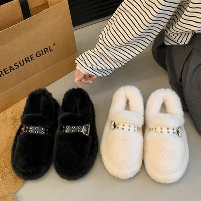 Mode Damen Hausschuhe Winter Plateau Mode Warm zum Hineinschlüpfen Flauschig Plüschgefüttert Heimhausschuhe Damen Lässig Bequem Weiche Pantoletten Damen