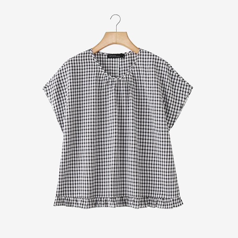 

ZANZEA Women Grid Print Casual Round Neck Loose Short Sleeve Blouse 5XL чорний
