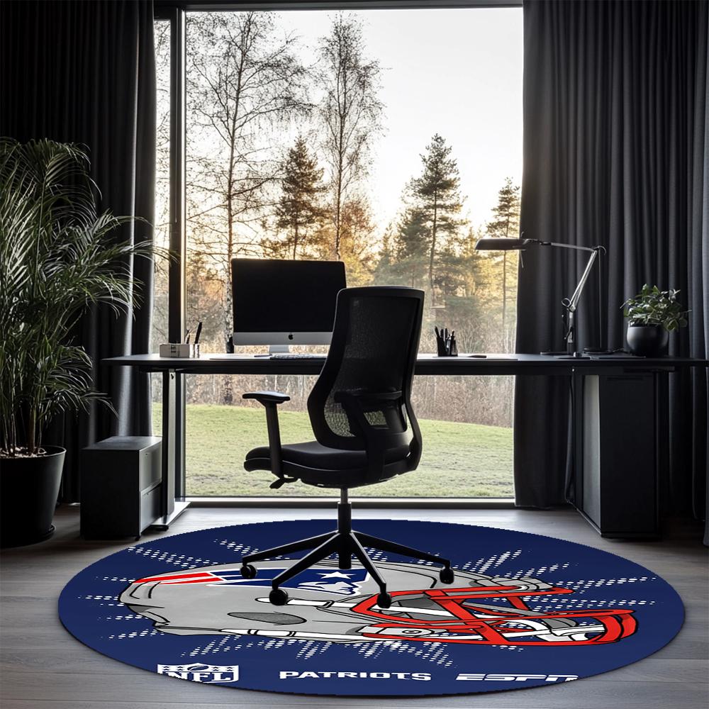 New England Patriots Printed Round Rug Carpet Chair Rug Area Rug Entryway Doormats,for Office Chair Living Room Bedroom Kitchen Room.