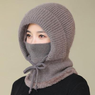 Yousheng Gestrickte Wollmütze mit Schnürung zur Anpassung Samtfutter Gesicht Hals Schutz Reitkopfbedeckung Winterwärmemütze