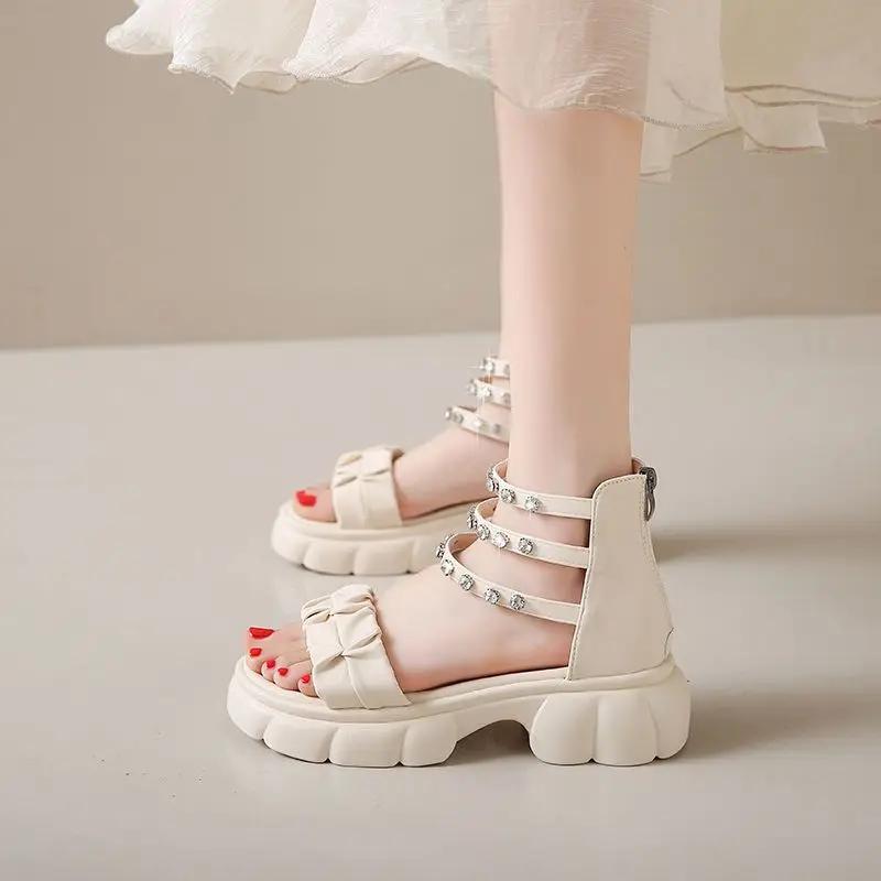 

Fashion Open Toe Zip Ladies Shoes Summer 2025 Comfortable Vip Offers Footwear Original Women s Sandals On Sale Vintage Korea Casual Shoe 35