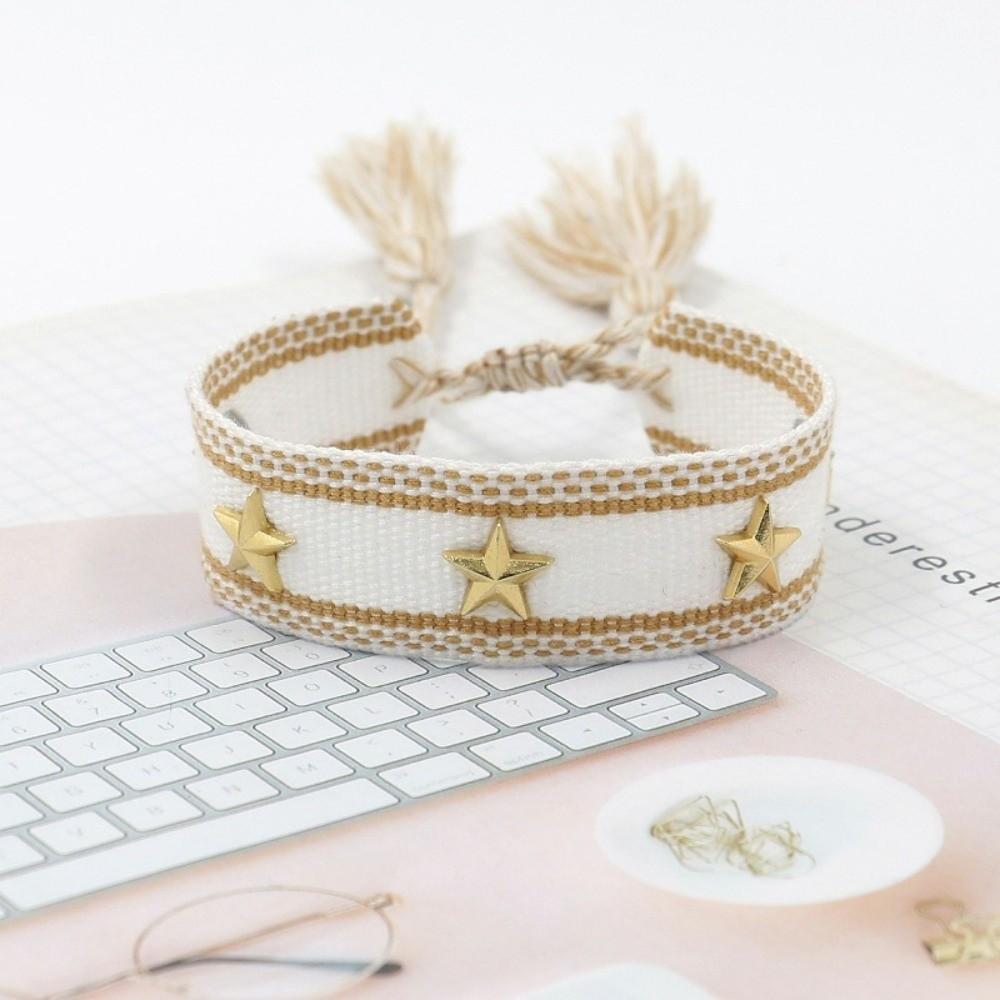 Braccialetti con Nappe Tessuti a Mano Rivetti a Stella Braccialetto Regolabile con Stelle Borchiate Braccialetti dell'Amicizia Fatti a Mano Gioielli da Donna