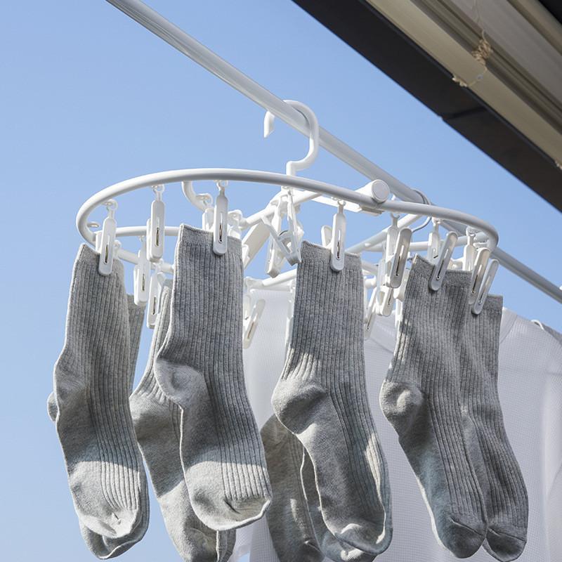 Compact Plastic Folding Laundry Hanger With 32 Clips For Efficient Drying