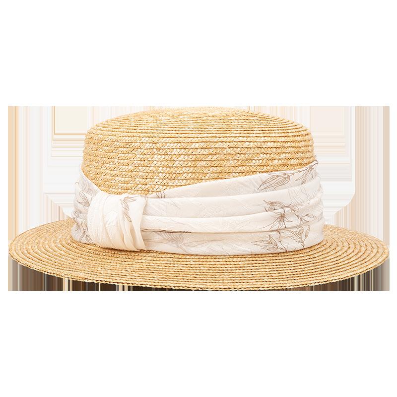 Rongmei spring and summer new French flat-top straw hat women's new fashion seaside vacation straw straw shading woven hat