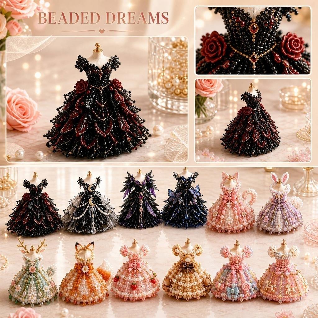 Handmade Beaded Dress DIY Kit for Crafting and Decoration Elegant Miniature Dress Model with Detailed Beadwork for Home Display
