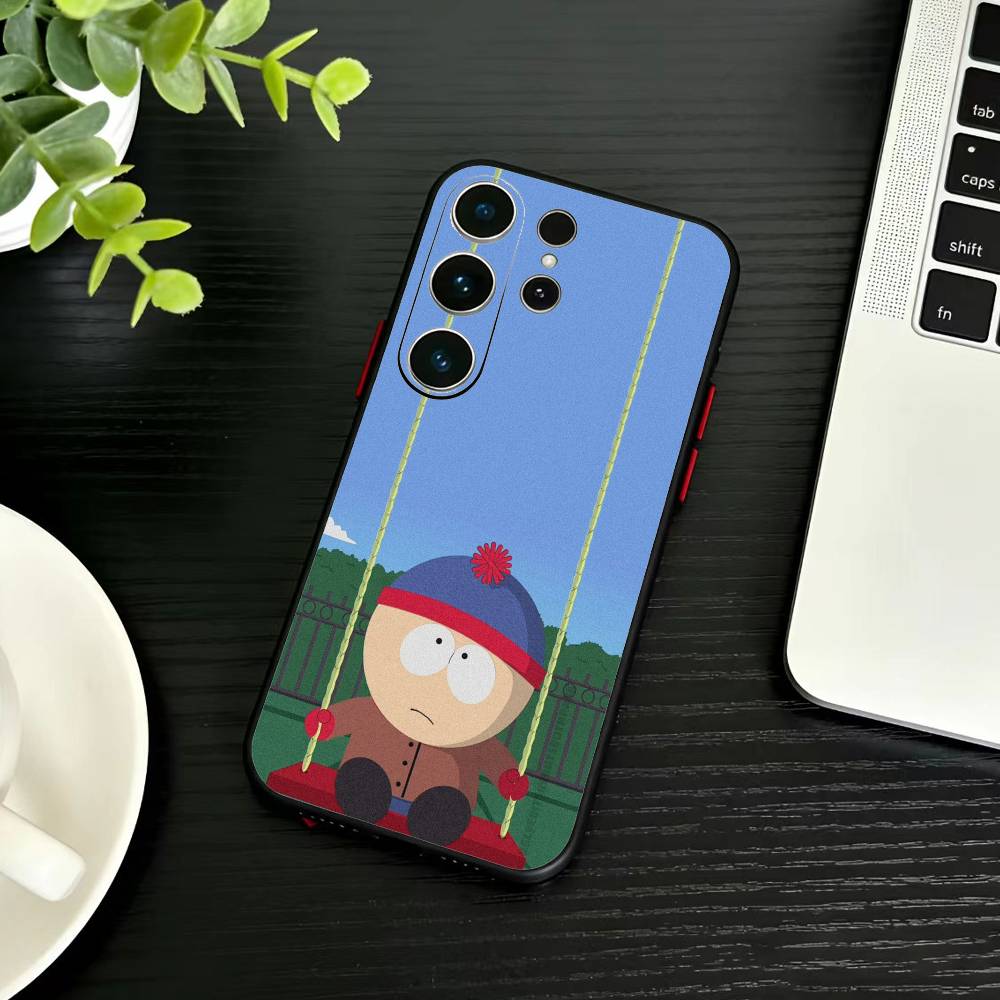 M-South P-Park Cartoon Phone Case For Samsung S26,S25,S24,S23,S22,S21,S20,Ultra,Plus,FE Black Soft Cover