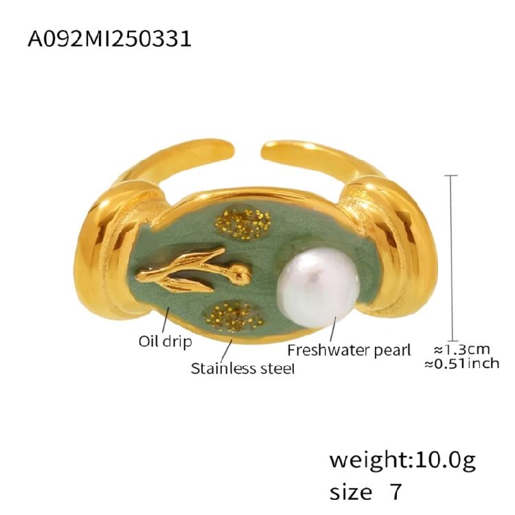 Gioiello Artistico Fiore di Rosa Anello in Acciaio Inossidabile Smaltato con Accenti di Perle Fascia Regolabile Anello Aperto Gioielli Floreali