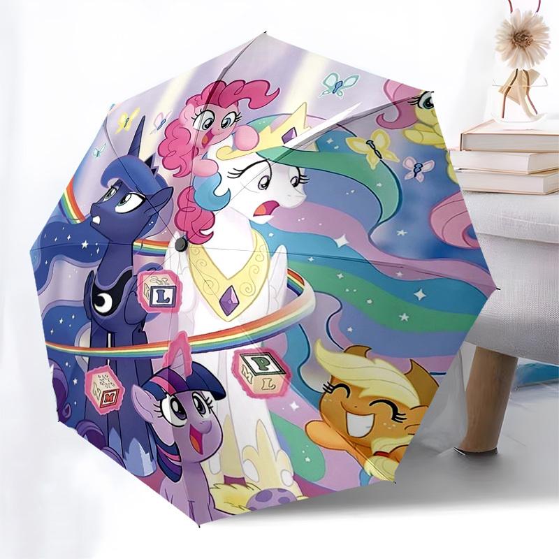 1pc My Little Pony Automatic Folding Umbrella, 8 Bone Iron Frame, Portable Tri-Fold Design, Outdoor for Fans, Travelers, Everyday Use, Festive Gift.Y0