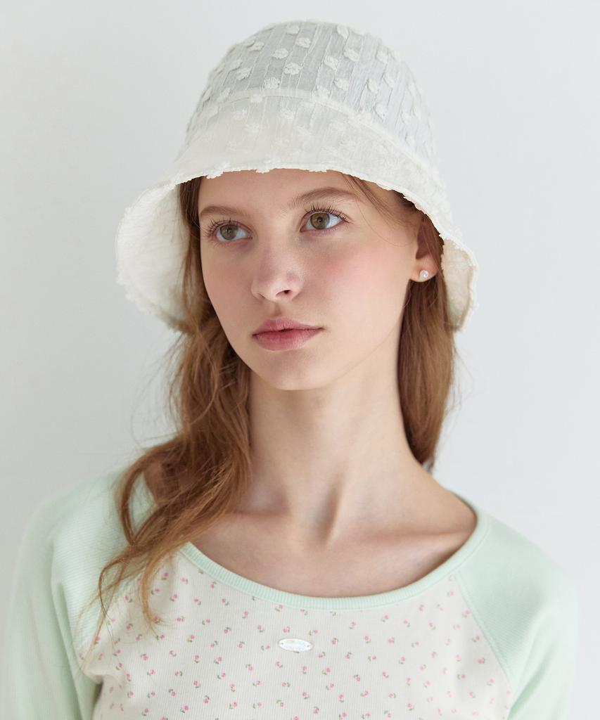 NONLOCAL Flower Jacquard Bonnet Hat - Ivory