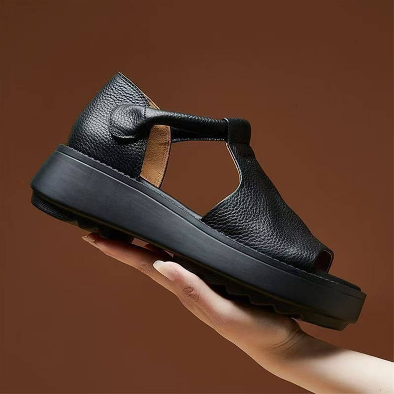 Height-increasing thick-soled Roman fish mouth sandals women's summer mid-heel soft-soled retro casual