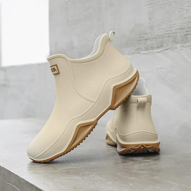 Fashion New men's short tube rain shoes outdoor off-road waterproof shoes men's thick soled anti slip rubber shoes lightweight overshoes
