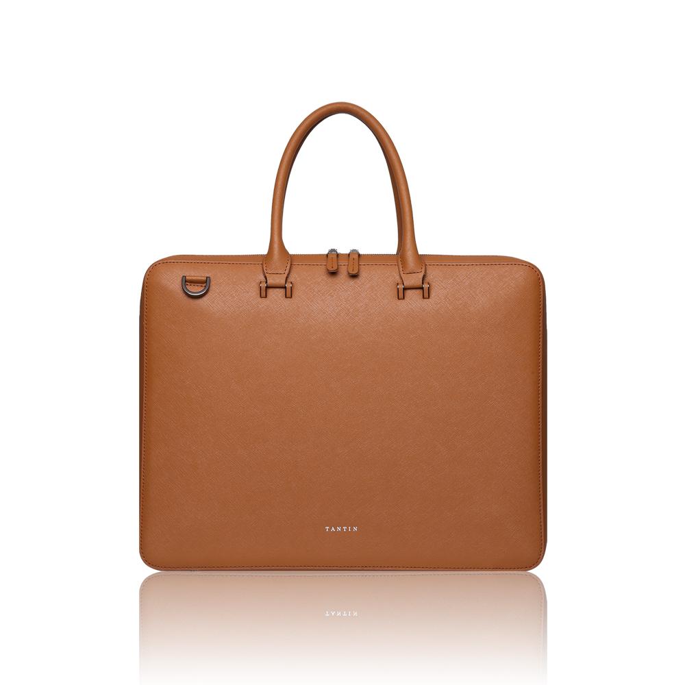Tantin Noble Briefcase Cowhide Document Bag T13807 Tan