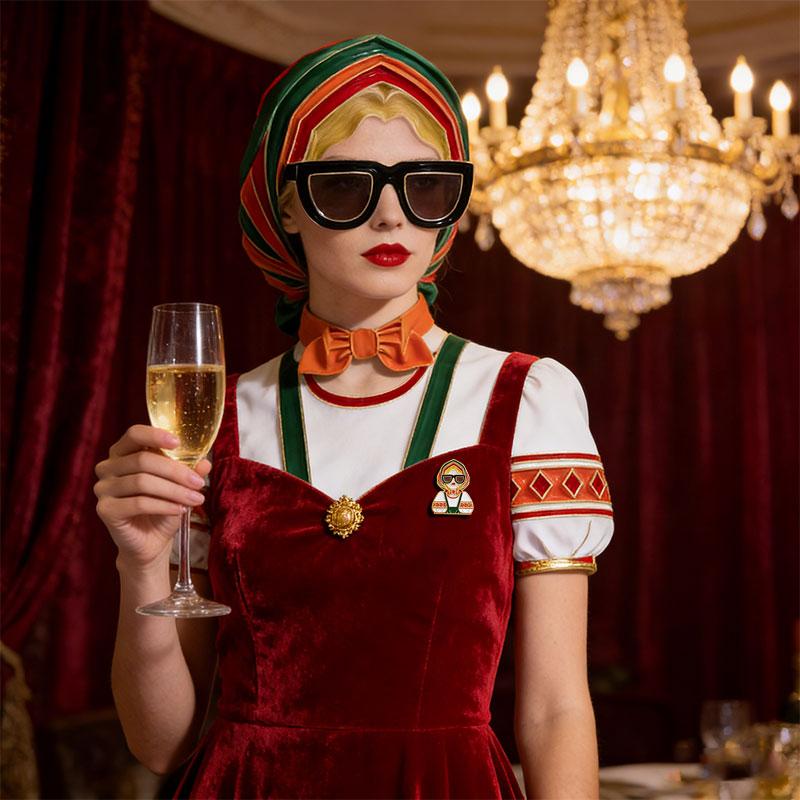 1Pc Traditional Clothing Russian Girl Brooch Versatile Zinc Alloy Retro Backpack Pin Russian-style Metal Brooch