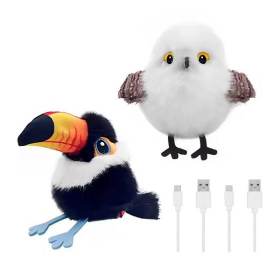 Yousheng 2Pcs Imitation Bird Toy Realistic Birdsong Cat Toy with Flapping Wings Rechargeable Touch Activated Interactive Chirping Plush Bird Toy