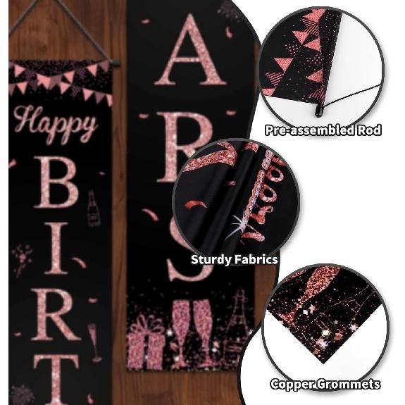 Happy 40th Birthday Door Banner Porch Sign Rose Gold, Cheers to 40 Years Birthday Party Decorations Supplies for Women