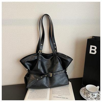 Cross-Border Retro Leather Buckle Tote: Large Capacity, Versatile, High-End Shoulder Bag, Trendy Minimalist Commuter Design