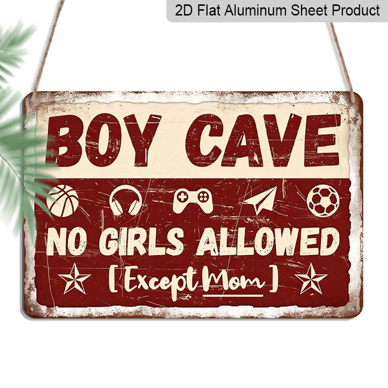 2D Flat Decorative Signs & Plaques1pc Vintage "Boy Cave No Girls Allowed Except Mom" Metal Aluminum Sign - 12X8 Inch - Retro Wall Decor for Game