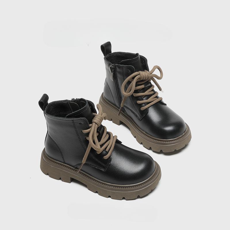Fashion retro children's short boots 2024 new classmates high-top leather shoes British leather boots