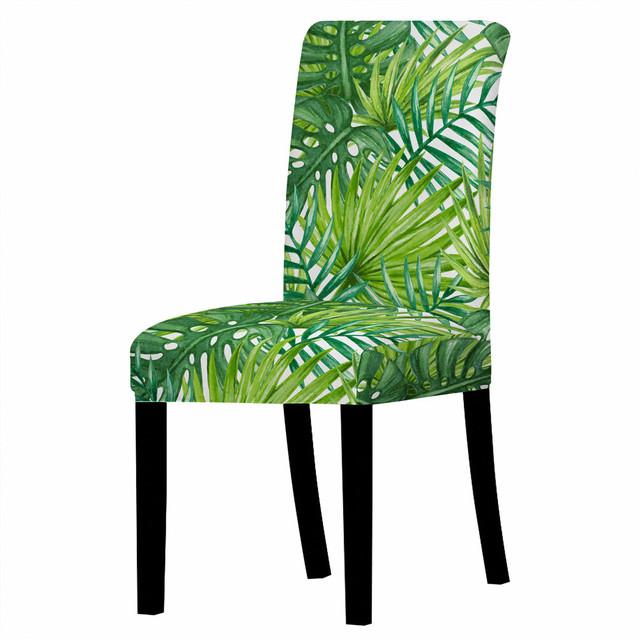 Чехол на обеденный стул с зеленым принтом листьев спандекс эластичные чехлы на сиденья эластичный чехол на стул для дома свадьбы кухни табуретки Universal Size 2329₽