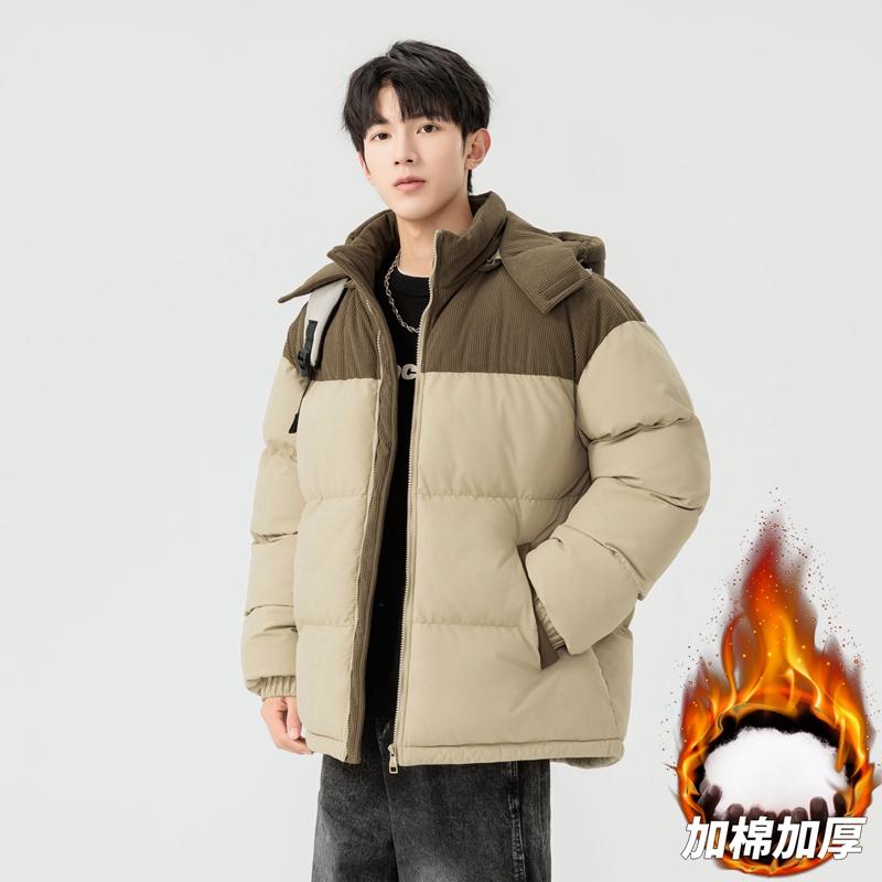 Corduroy cotton clothes men's new winter contrasting color splicing cotton-padded clothes jacket thickened to keep warm and loose