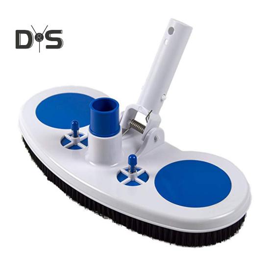 

Щетка для чистки бассейна с редукционным клапаном давления воздуха, пружинным фиксатором, щетиной по всему периметру, скребком для чистки белый