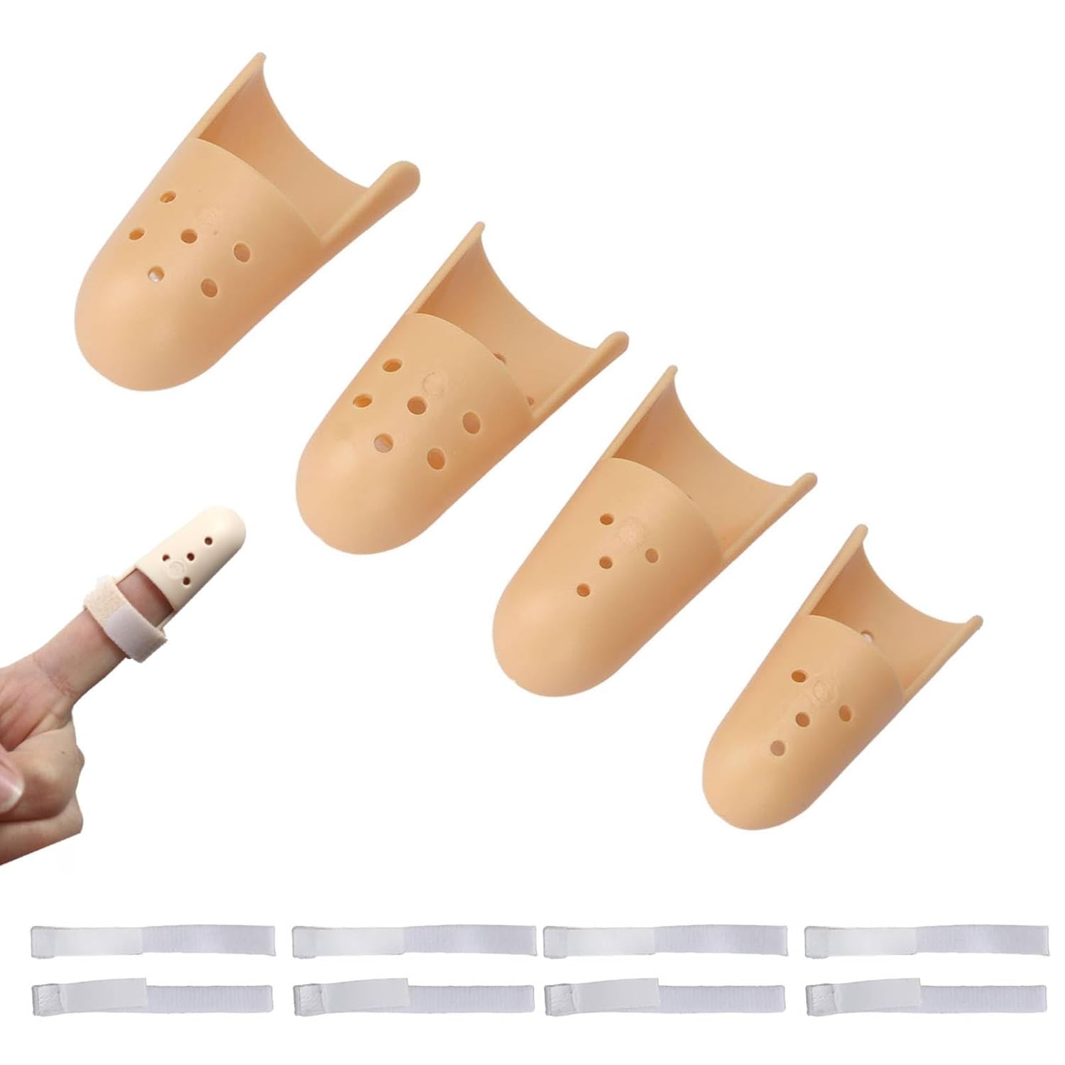 Finger Splint, 4 Sizes Breathable Plastic Thumb Splint Finger Protectors for Arthritis Sprains Strains