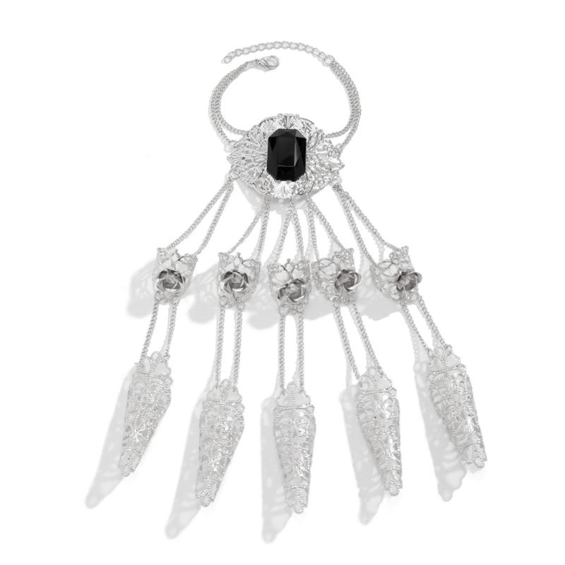 Ancient Queen Bracelet with Finger Nails Tip Claw Rings Belly Dance Hand Chain Jewelry Chain Finger Rings Bracelet Women