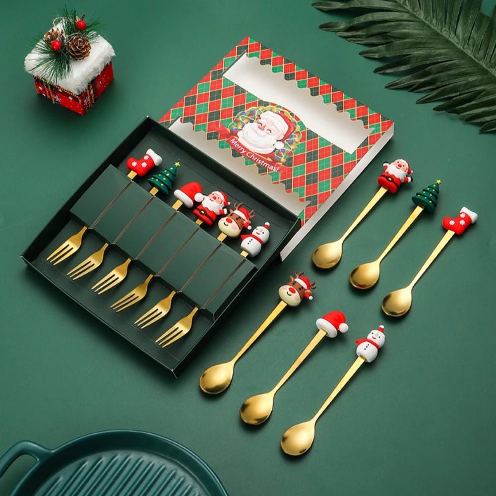 Christmas Spoon and Fork Set Household Creative Tableware Removable Forks Coffee Tea Dessert Spoon and Fork Exquisite Gift Sets