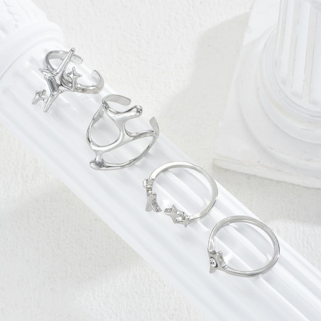 iF ME 6 Pcs Irregular Zircon Star Ring Set Fashion Women Jewelry For Daily Wear Party Wedding Birthday Christmas Gift