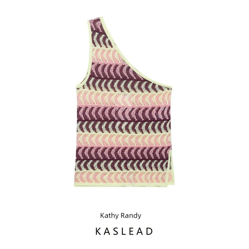 Kaslead New Women clothes Western Style Texture Knitted Asymmetric Collar Sleeveless Top 0234014 330