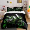 Futuristic Green Sport Motorcycle Print Bedding Set 1 Duvet Cover 2 Pillowcases For Adult And Children Luxury Gift Full Size