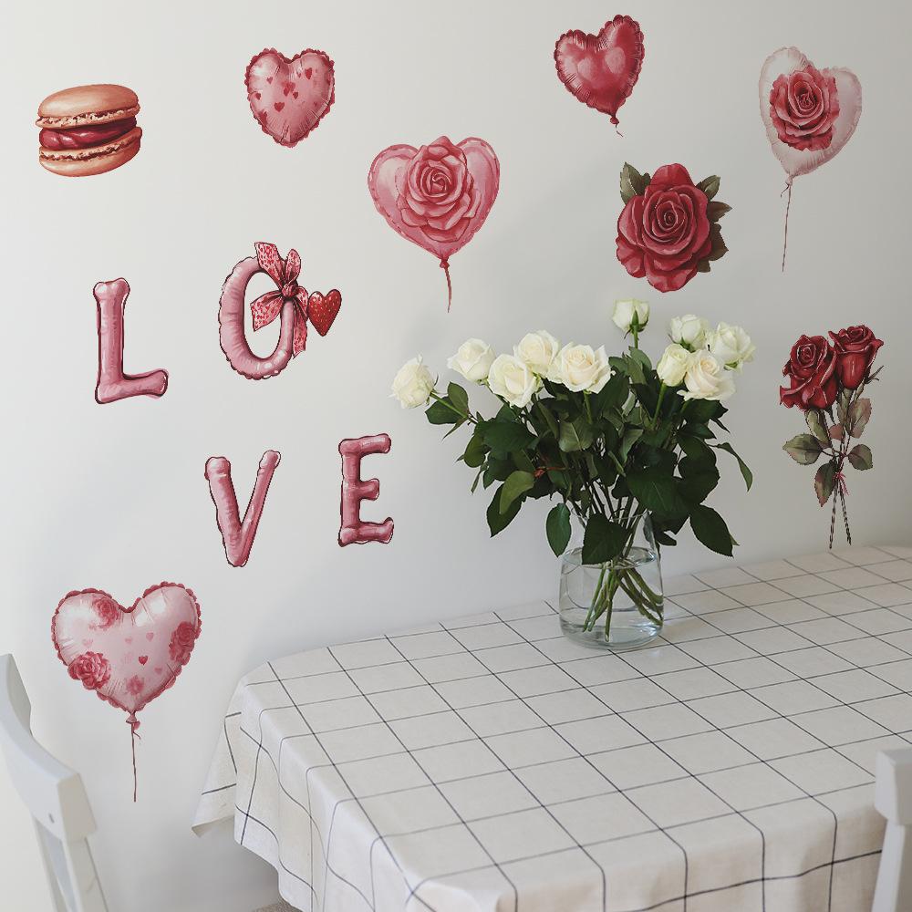 Pink Valentine's Day Red Roses Bedroom Living Room Entrance Home Background Beautification Wall Stickers
